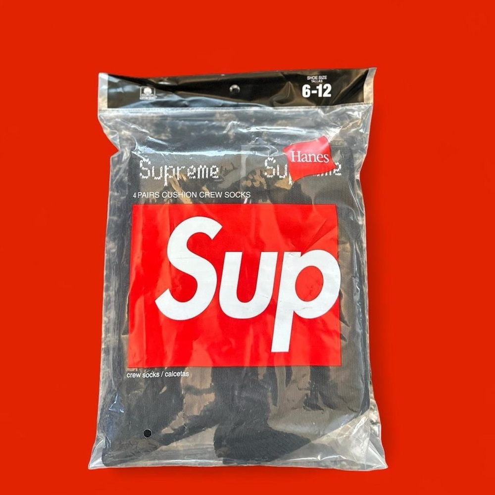 Supreme X Hanes Crew Socks Black 4 Pack Size Men's 6-12